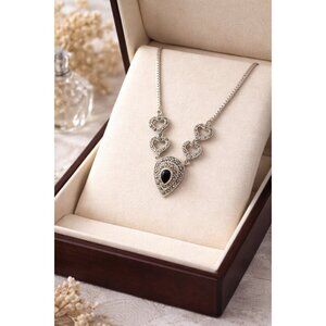 Vintage Sterling Silver Marcasite Heart Necklace Teardrop Pendant 20g 925